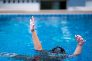 Child In Danger Drowning In The Pool, Kid Girl Cannot Swim To D